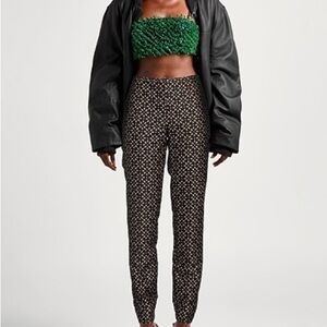 Michael Kors Silk Poly Blend Pants Onward Luxury Black Tan Slacks Women (Size 4)